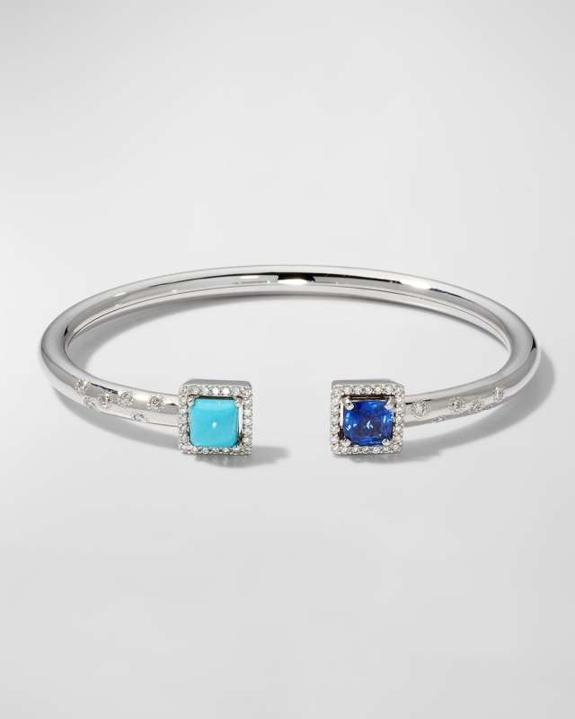 18K White Gold Bracelet with Diamonds, Blue Sapphire and Turquoise